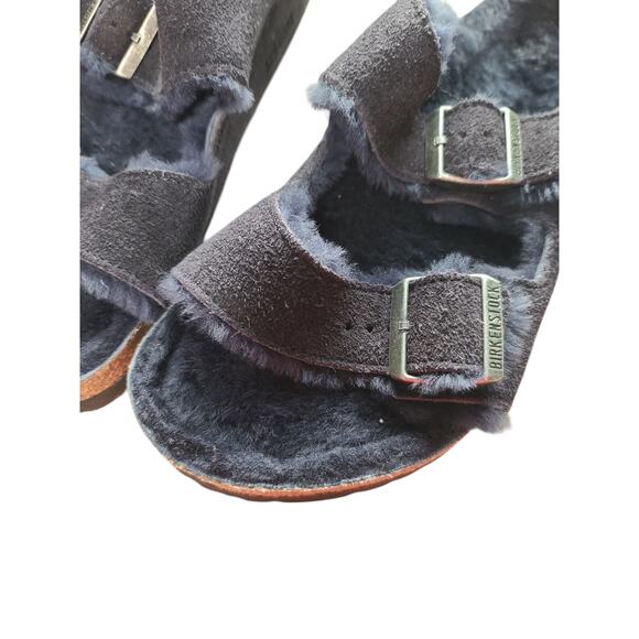 Birkenstock Navy Arizona Shearling Suede Leather Sandals 42 - Picture 5 of 9